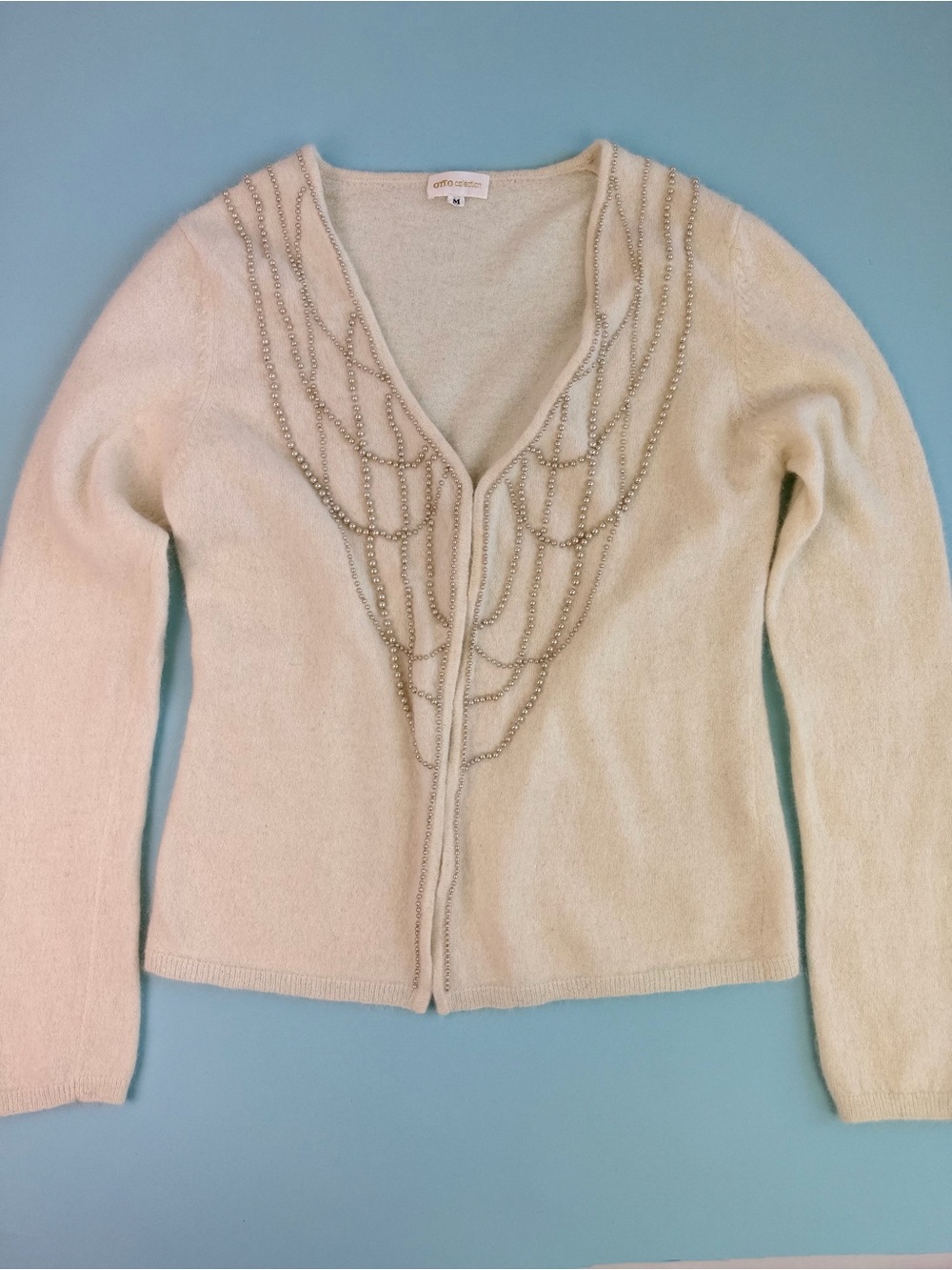 Japanese Angora Wool Pearl Beaded Cardigan OTTO Collection Sz M - Picture 2 of 10